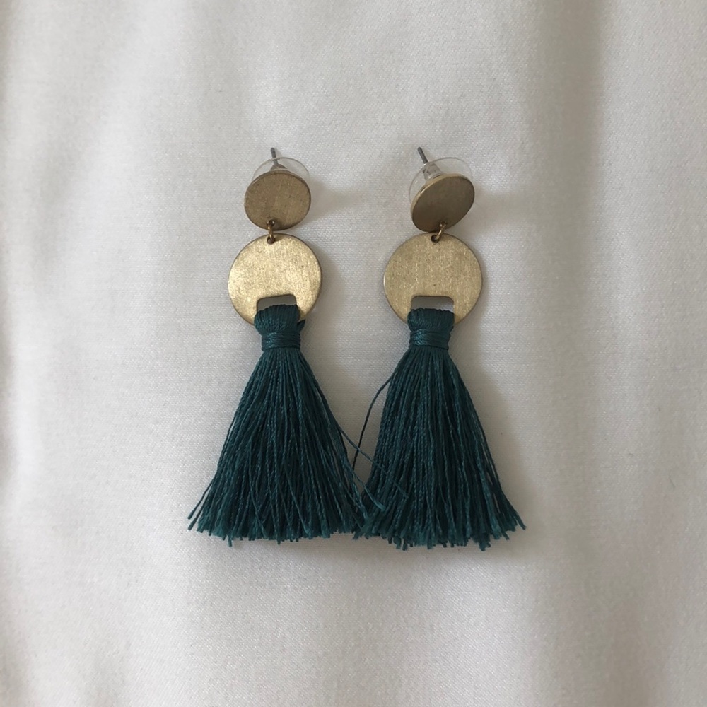 Teal Tassel Statement Earrings